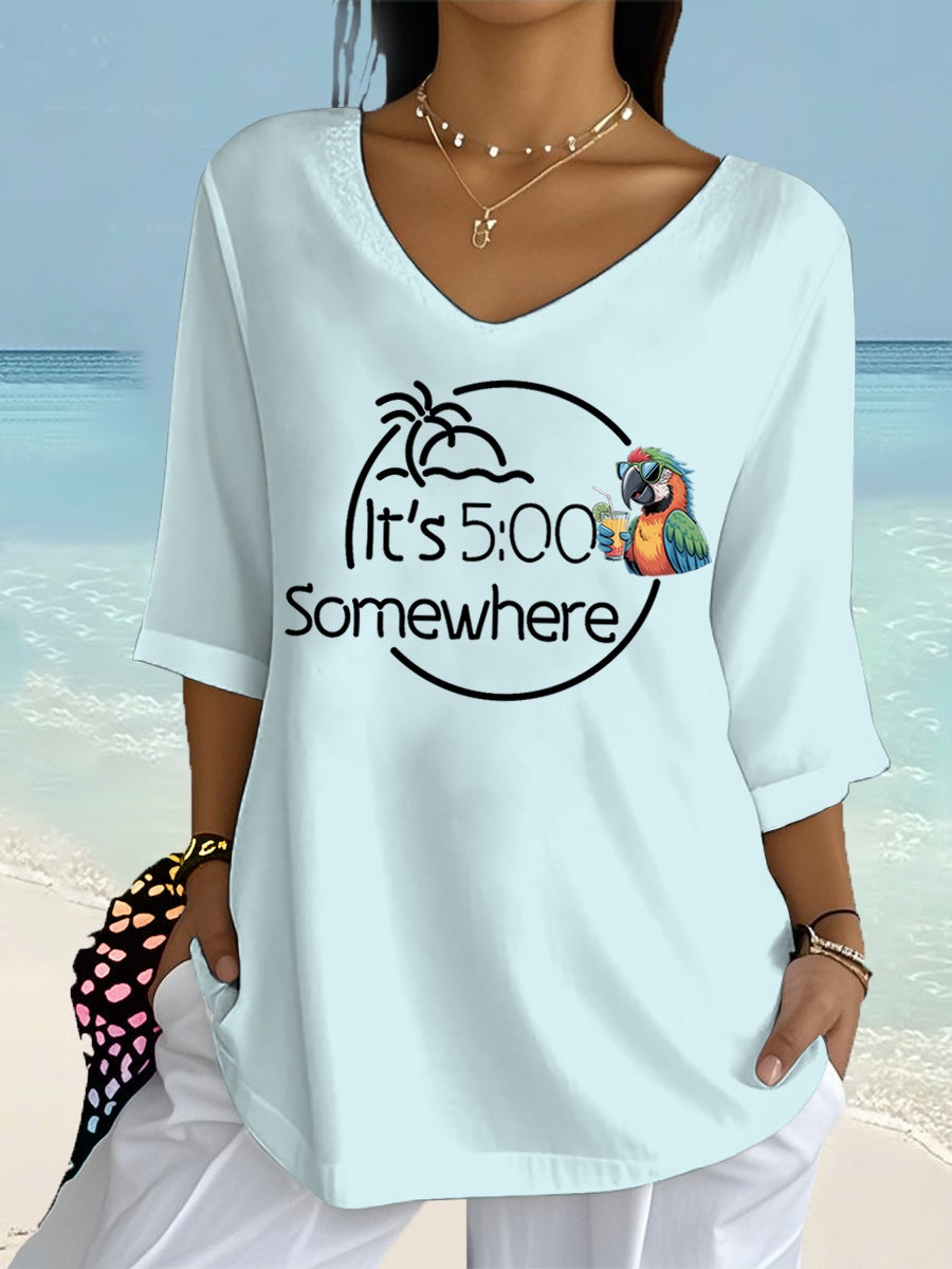 Women's I'm Retired It's 5 O'clock Everywhere Parrot Print Casual Half-Sleeve Top