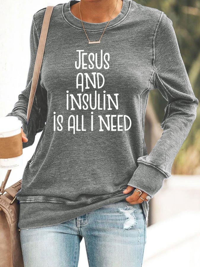 Women's Jesus And Insulin Is All I Need Printed Casual Hoodie