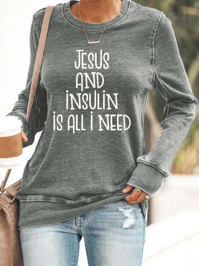 Women's Jesus And Insulin Is All I Need Printed Casual Hoodie