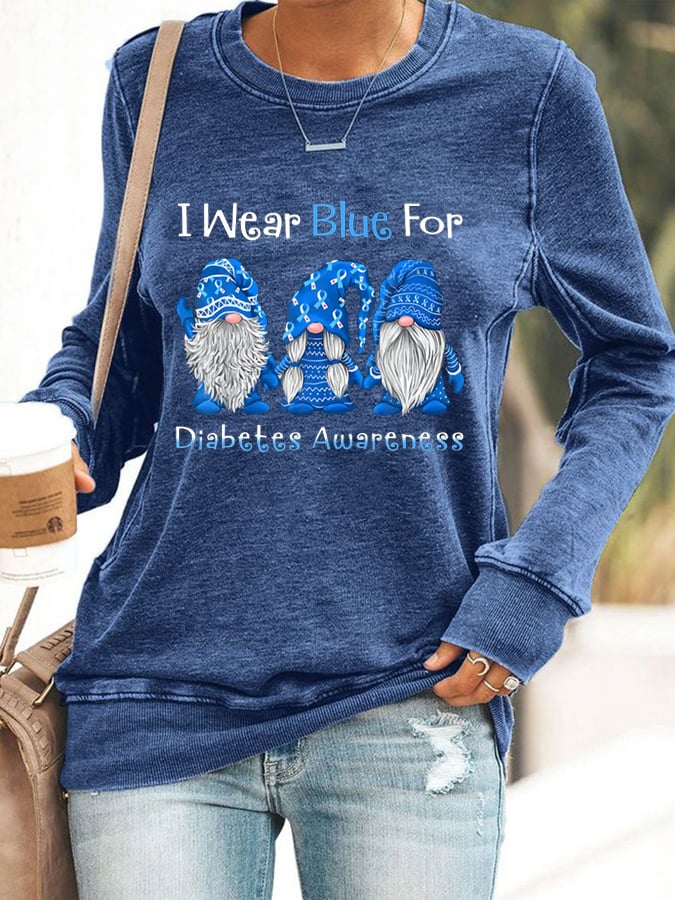 Women's I Wear Blue for Diabetes Awareness Gnomes Sweatshirt
