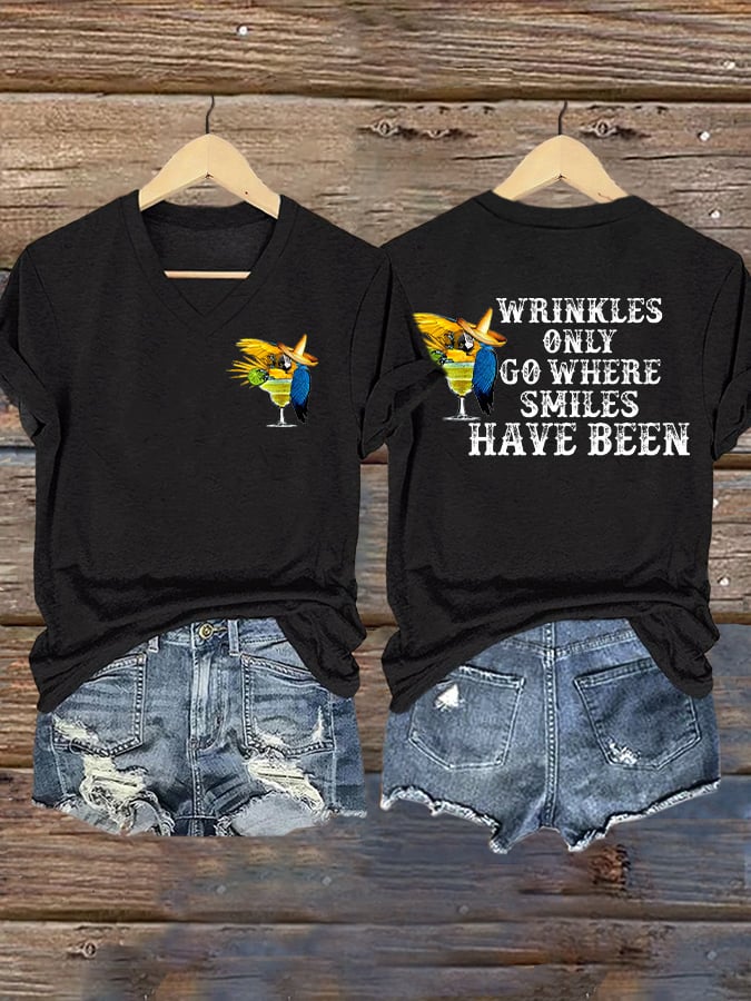 Women's Retro  Wrinkles Only Go Where Smiles Have Been Print T-Shirt