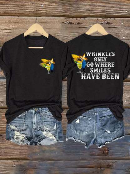Women's Retro  Wrinkles Only Go Where Smiles Have Been Print T-Shirt