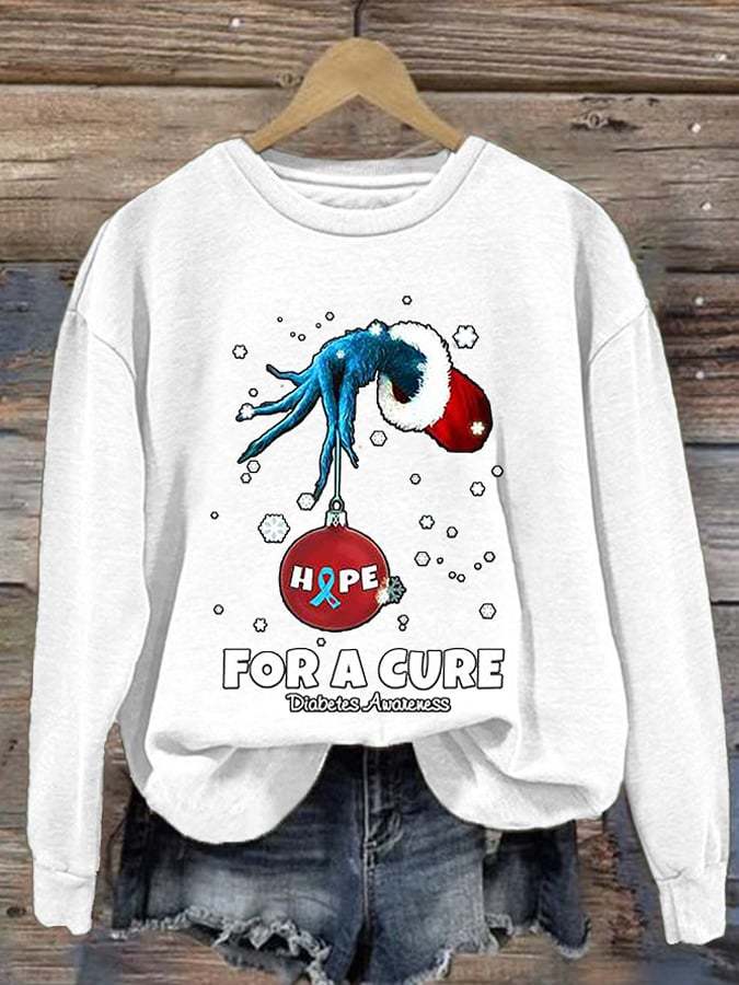 Women's Christmas Hope For A Cure Diabetes Awareness Print Long Sleeve Sweatshirt