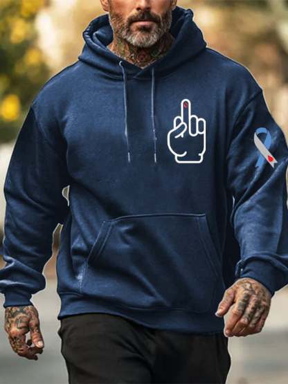 Men's Funny Middle Finger Diabetes Awareness Casual Hoodie