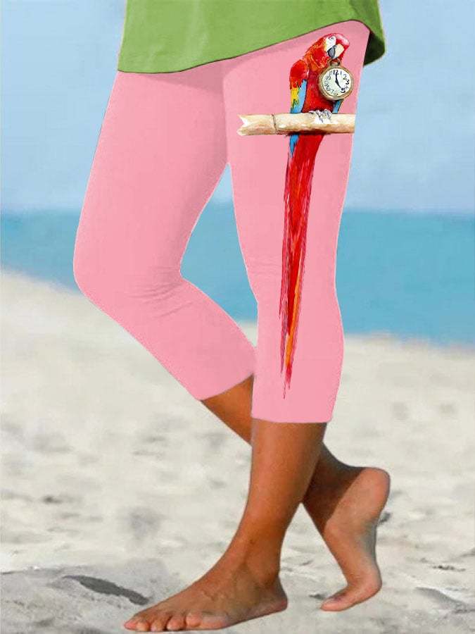 Women's 5 O'clock Parrot Print Casual Leggings