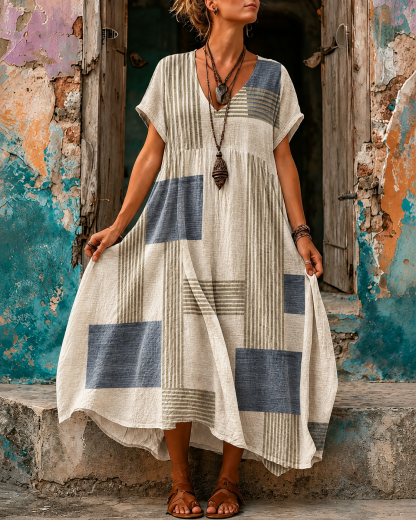 Casual Vacation Retro Geometric Print Maxi Dress