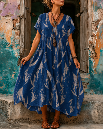 Casual Vacation Retro Geometric Print Maxi Dress