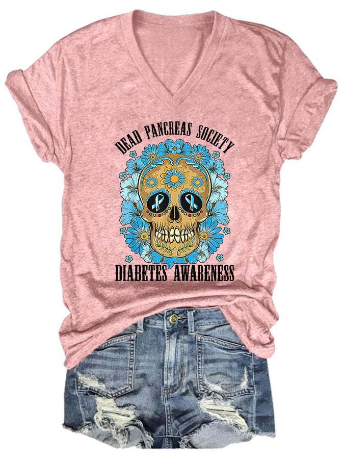 Women's Casual Diabetes Awareness Printed Short Sleeve T-Shirt