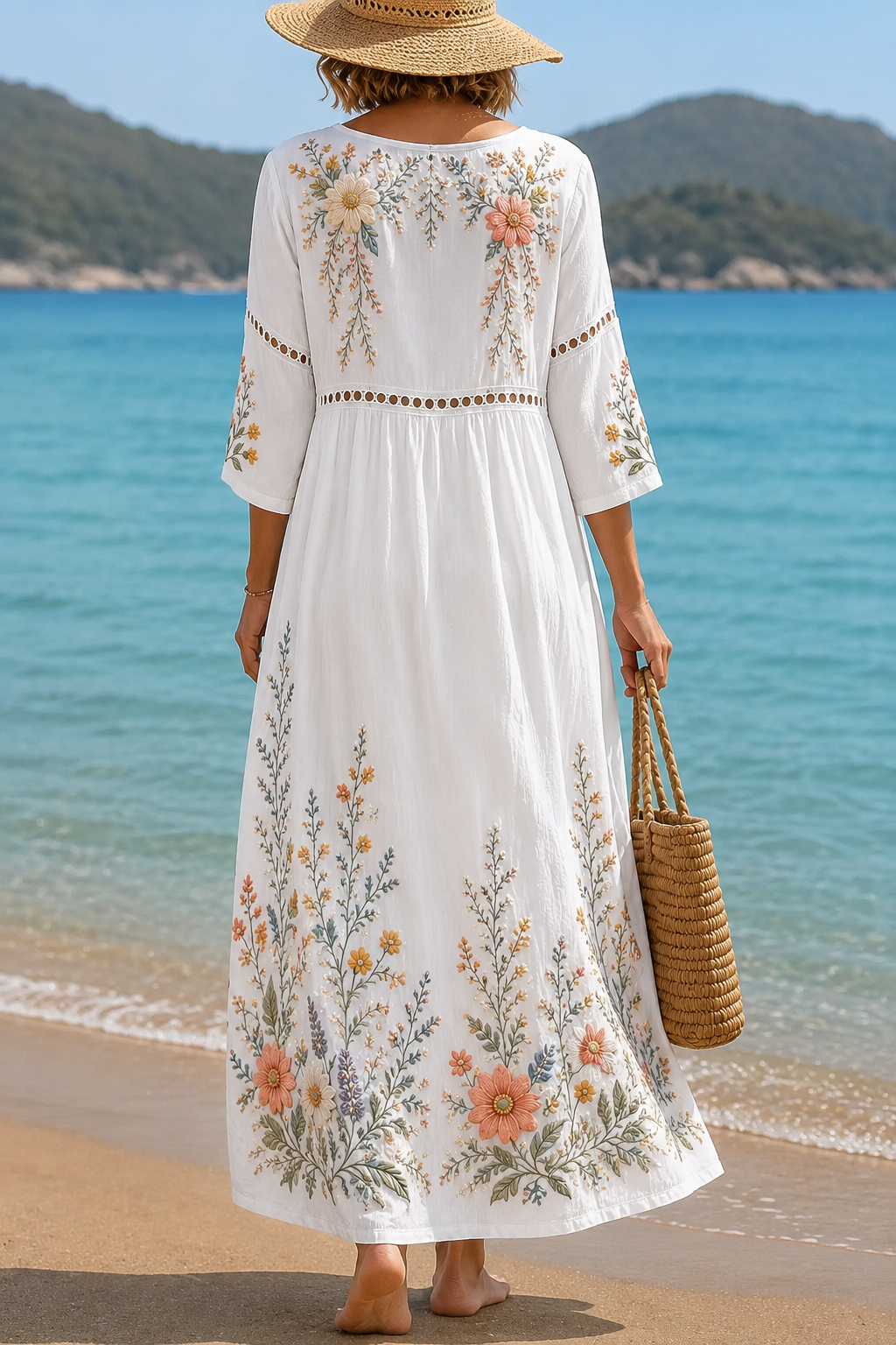Women's Vacation Linen Boho Floral Print V-Neck Short Sleeve Maxi Dress