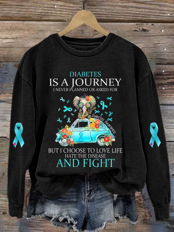 Women's Diabetes Is A Journey I Never Planned Print Round Neck Sweatshirt