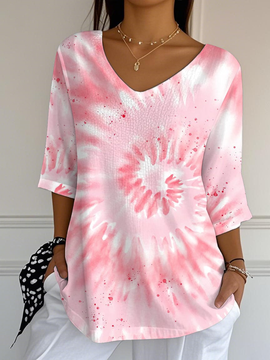 Women's Breast Cancer Pink Gradient Print Mid Sleeve T-Shirt