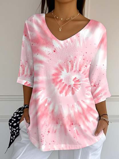 Women's Breast Cancer Pink Gradient Print Mid Sleeve T-Shirt