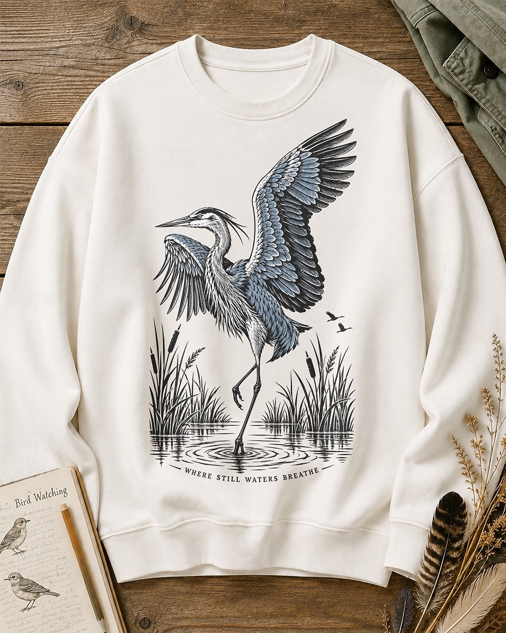 Great Blue Heron Water Reflection Wetland Bird Watching Sweatshirt 2026 - $56.99 –P7