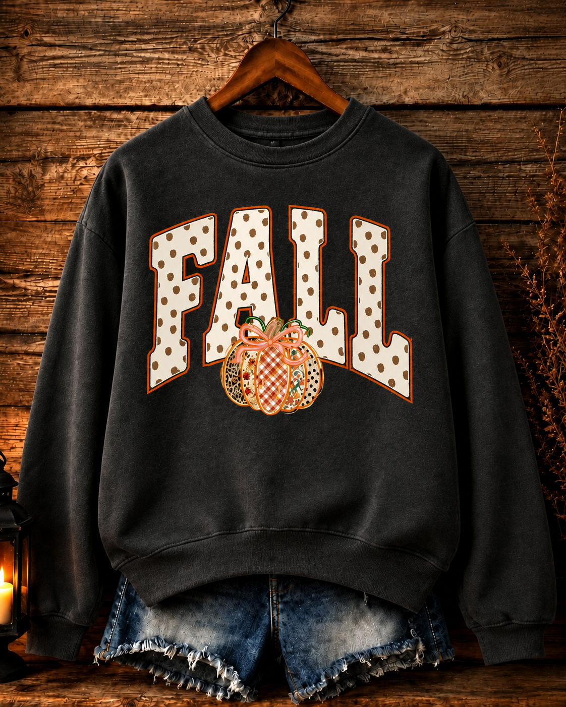 Fall Polka Dot Pumpkin Bow Sweatshirt