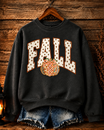 Fall Polka Dot Pumpkin Bow Sweatshirt