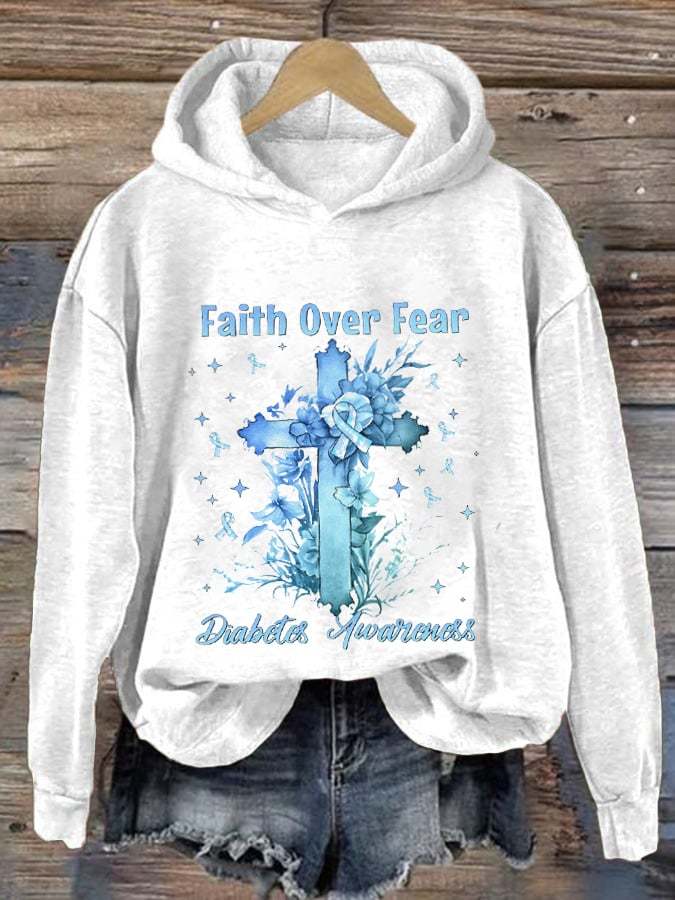 Women's Diabetes Awareness Printed Casual Hoodie