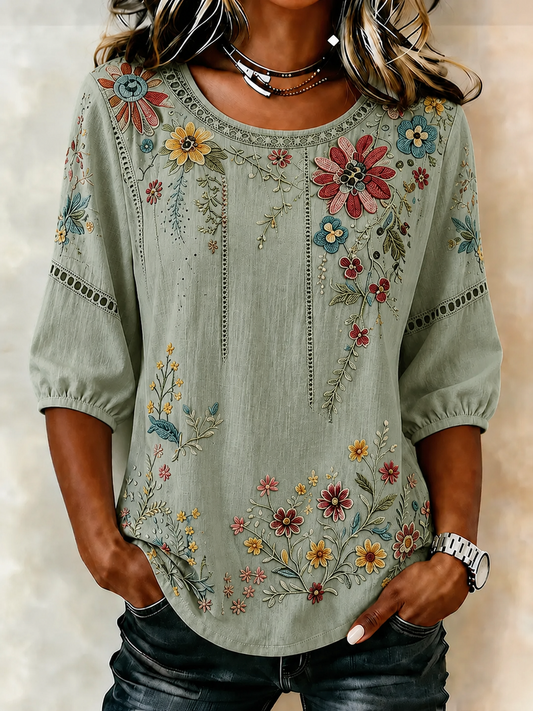 Women's Retro Floral Print Blouse