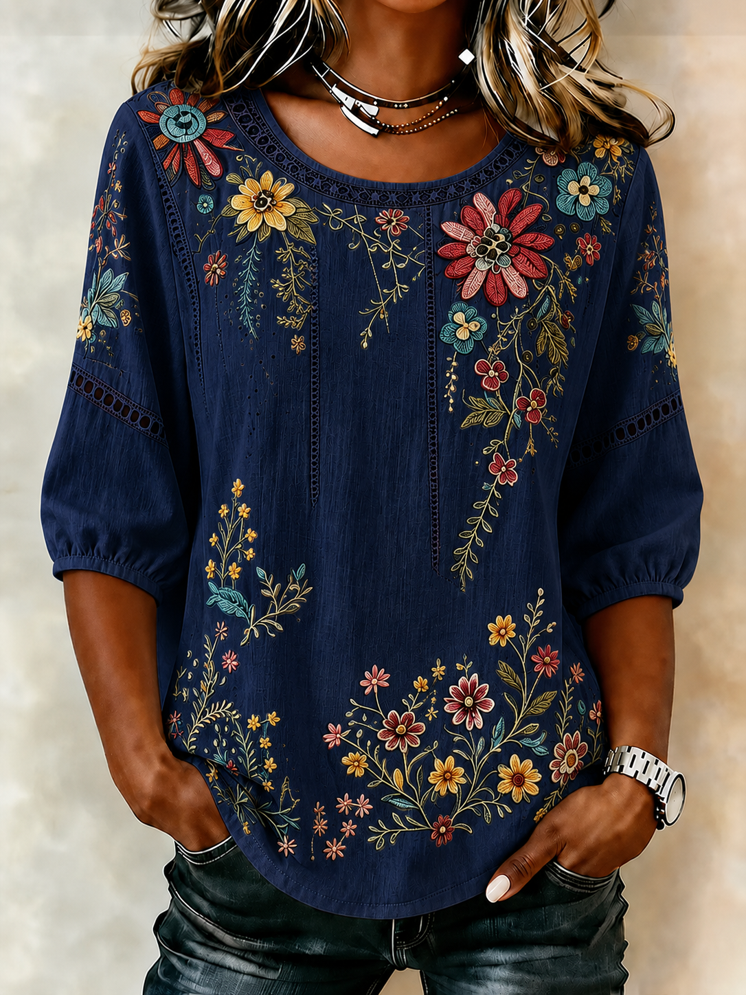 Women's Retro Floral Print Blouse