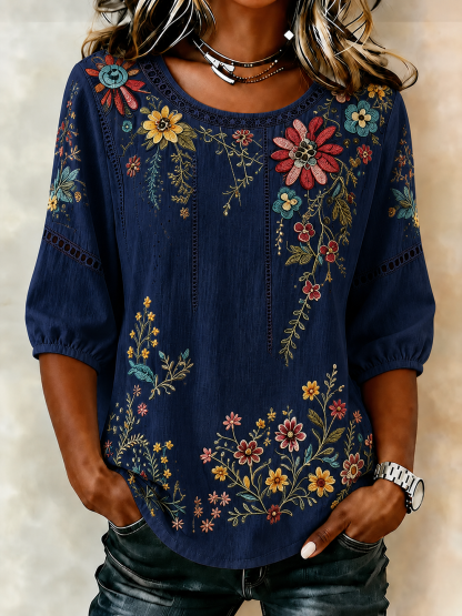 Women's Retro Floral Print Blouse