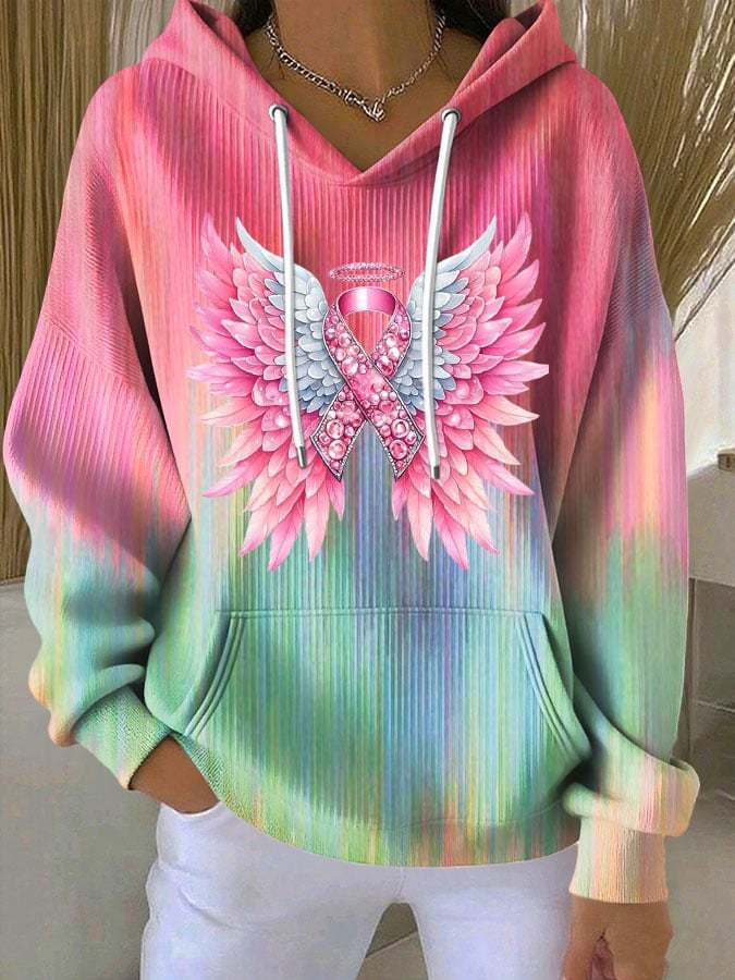 Women's Breast Cancer Print Casual Hoodie