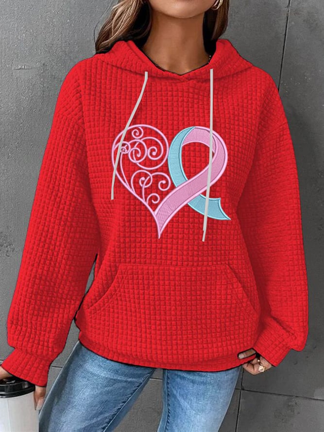 Women's Pink Heart Print Hoodie