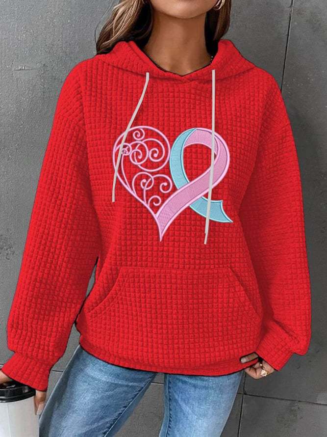 Women's Pink Heart Print Hoodie