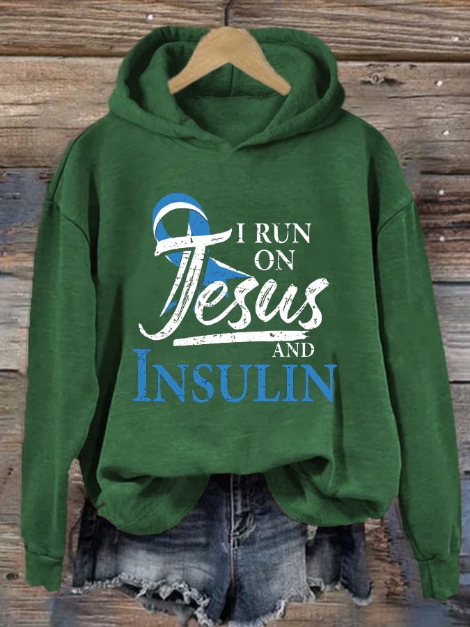 Women's I Run On Jesus And Insulin Printed Casual Hoodie