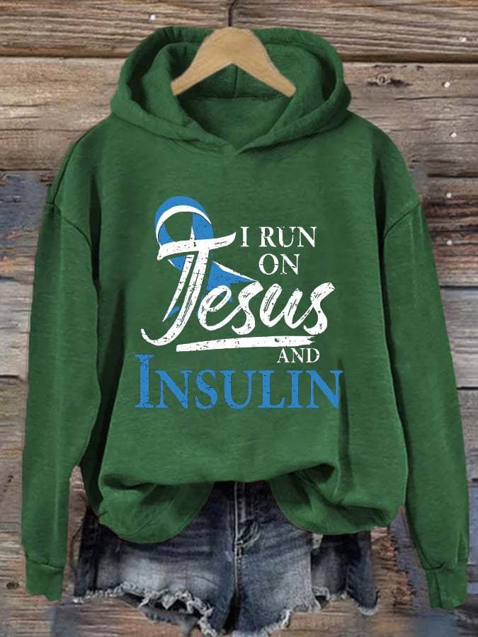 Women's I Run On Jesus And Insulin Printed Casual Hoodie