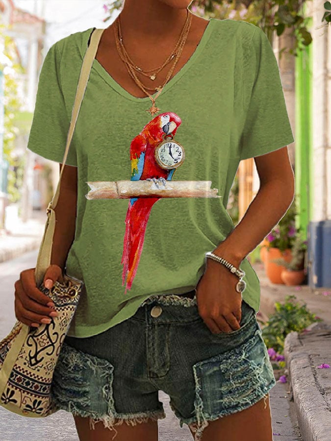 Women's 5 O'clock Parrot Print T-Shirt