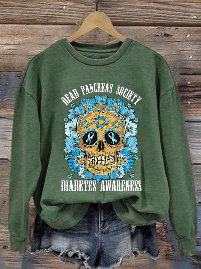 Women's Casual Diabetes Awareness Printed Long Sleeve Sweatshirt