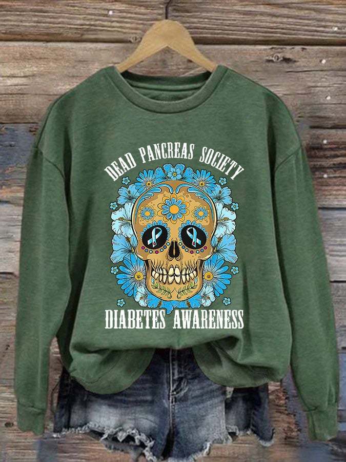 Women's Casual Diabetes Awareness Printed Long Sleeve Sweatshirt