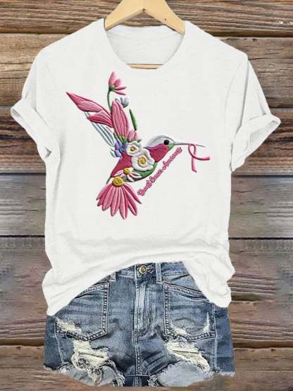 Women's Bird Holding Ribbon Faux Embroidery Print Fitness Casual Top