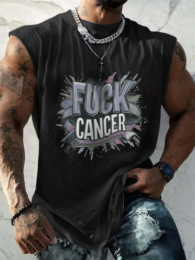 Men's Casual Hey Cancer Fuck You Printed Tank Top