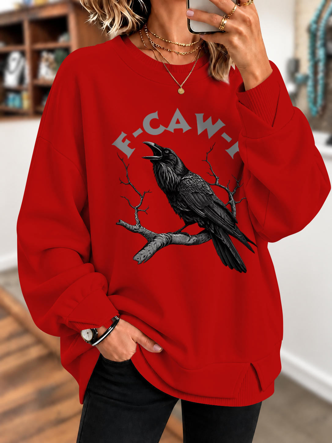 Women's F-Caw-F Raven Print Casual Sweatshirt
