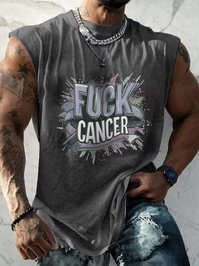 Men's Casual Hey Cancer Fuck You Printed Tank Top