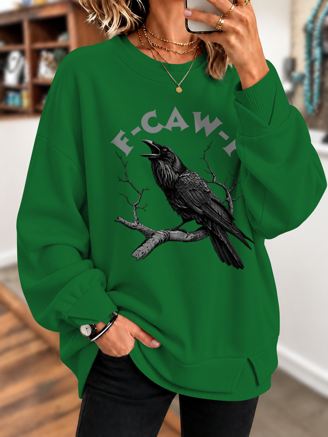 Women's F-Caw-F Raven Print Casual Sweatshirt