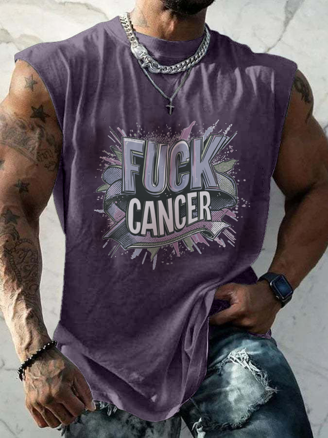 Men's Casual Hey Cancer Fuck You Printed Tank Top