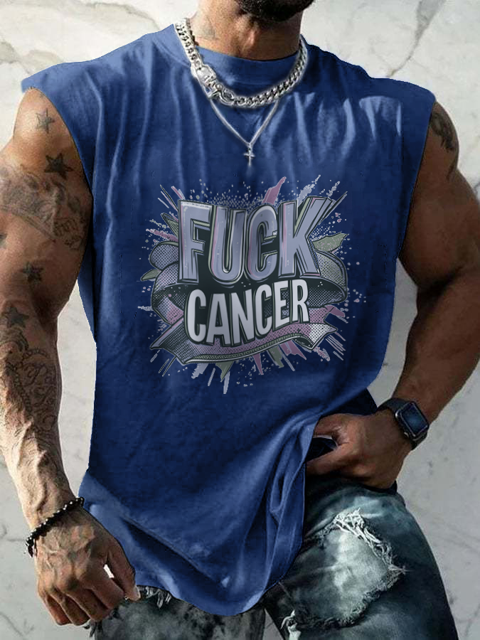 Men's Casual Hey Cancer Fuck You Printed Tank Top