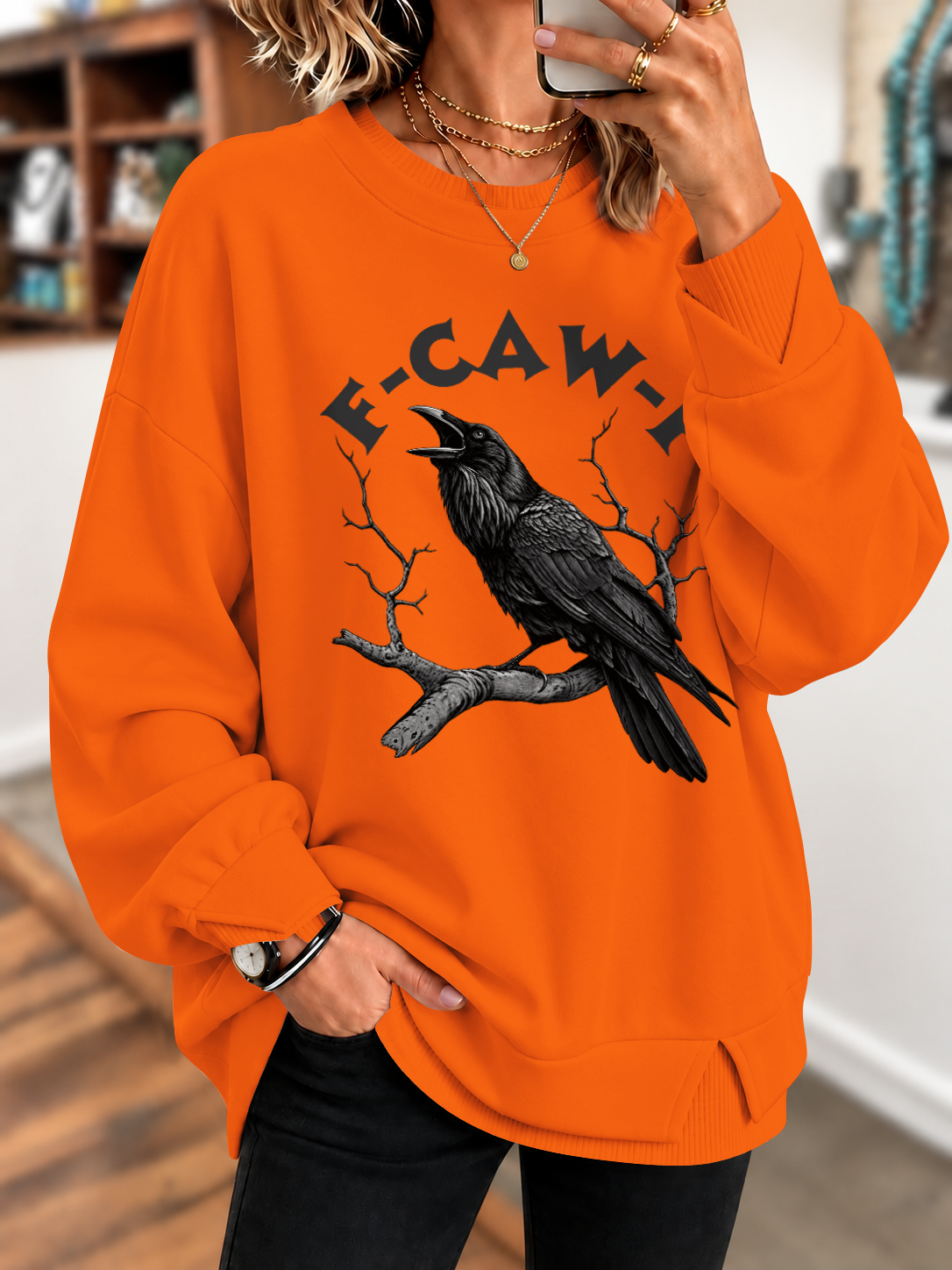 Women's F-Caw-F Raven Print Casual Sweatshirt