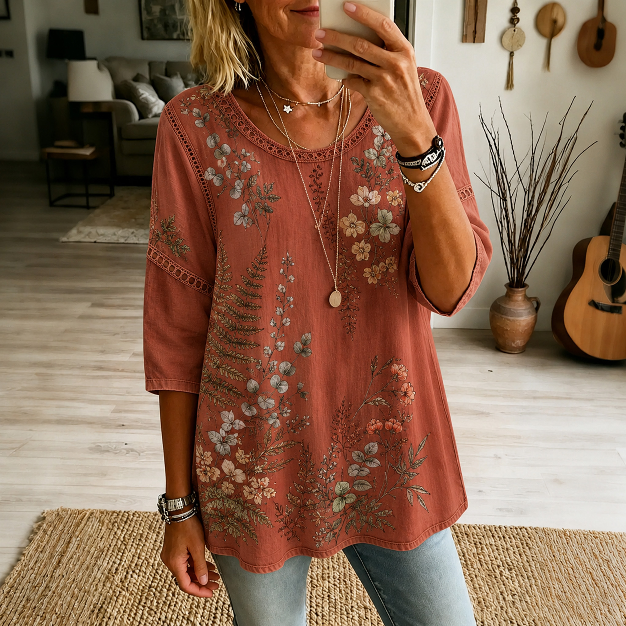 Retro Boho Forlal Print Blouse