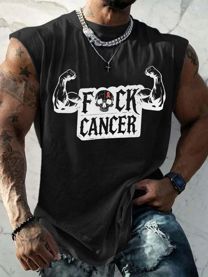 Men's Casual Hey Cancer Fuck You Printed Tank Top