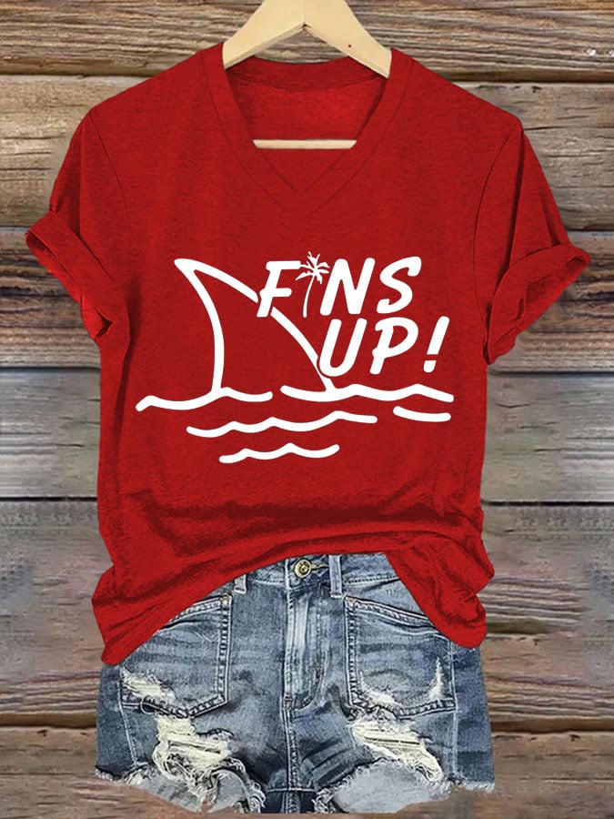 Women's V-neck short-sleeved printed T-shirt