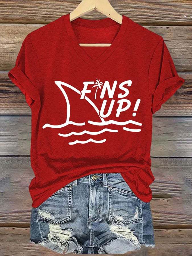 Women's V-neck short-sleeved printed T-shirt