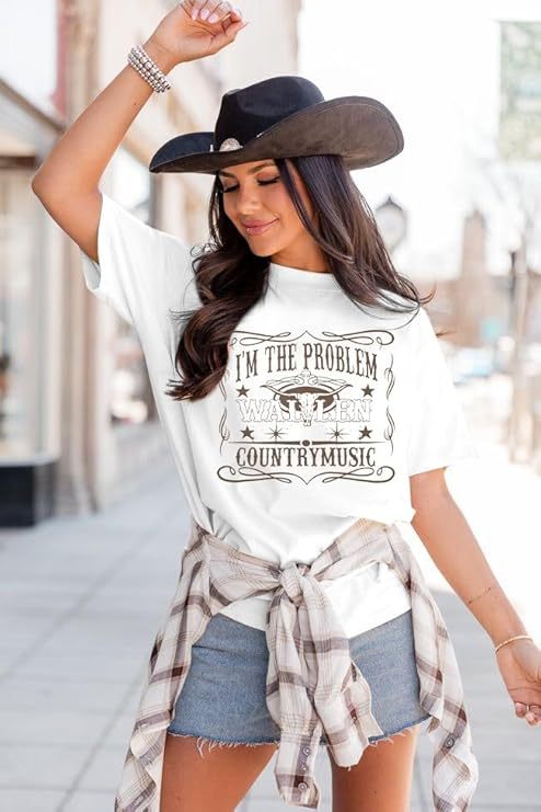I'm The Problem T-Shirt Retro Steer Skull Western Shirts Country Music Tees
