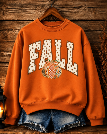 Fall Polka Dot Pumpkin Bow Sweatshirt