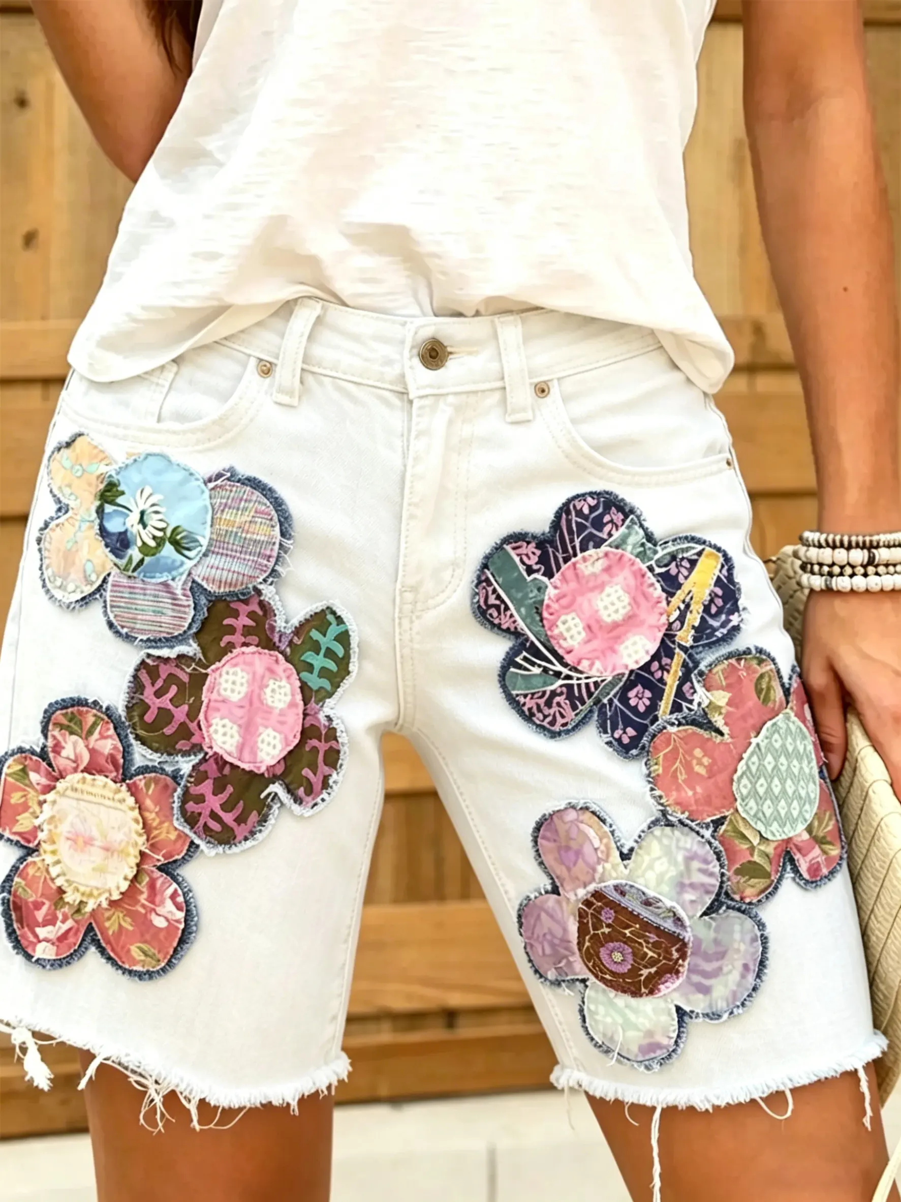 Women's Ethnic Floral Print Denim Shorts