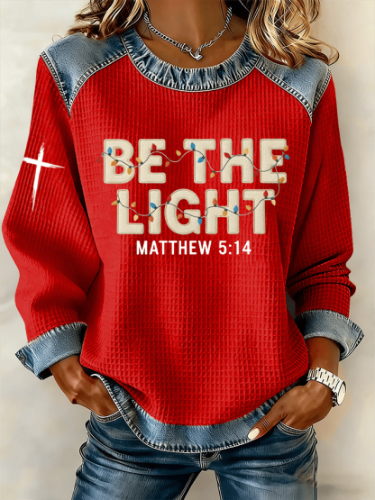 Women's Be The Light Christmas Faith Print Casual Sweatshirt