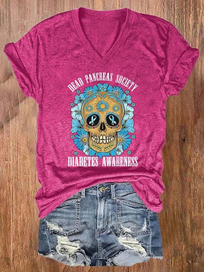 Women's Casual Diabetes Awareness Printed Short Sleeve T-Shirt
