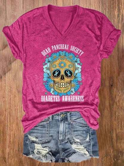 Women's Casual Diabetes Awareness Printed Short Sleeve T-Shirt