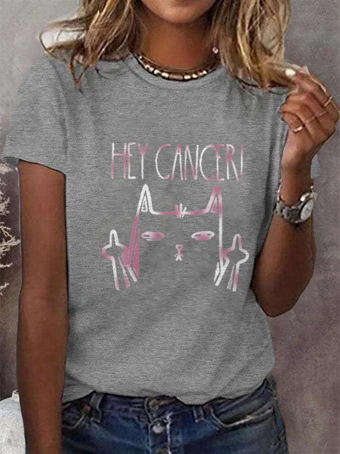 Women's  Casual Hey Cancer Fuck You Based Print T Shirt